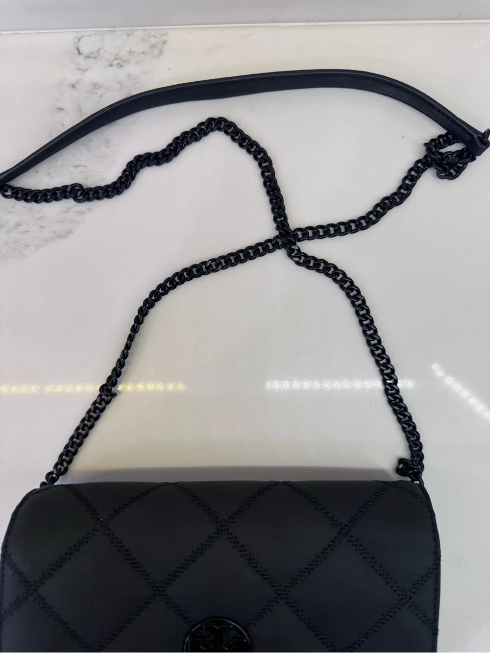 Tory Burch Black Quilted Logo Crossbody